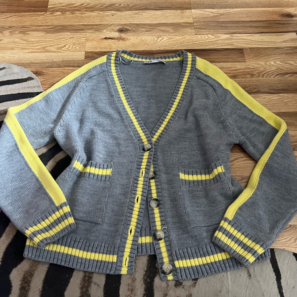 Zara Gray and Yellow Women's Cardigan